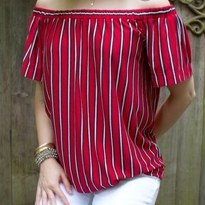 LOFT Striped Off The Shoulder Tee
